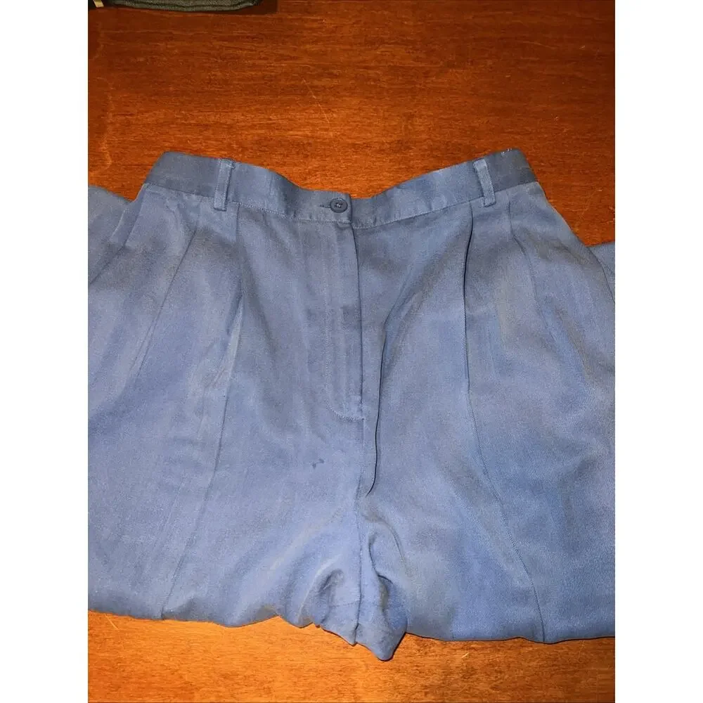 Carlisle Women's Trouser Pant Silk Roll Size 8 Blue‎ Straight Leg High Rise